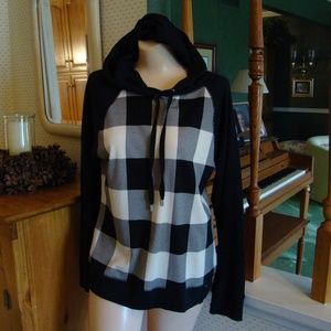 Ralph Lauren Black and Cream  Buffalo Check Long Sleeve Hoodie Shirt, Size L